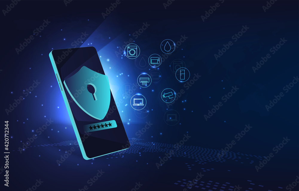 Leinwandbilder Internet of things and  security concept. System of control Appliances via wifi network. Smart phone connection and control with devices through home network.Home security.