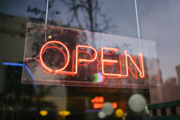 Neon sign with Open word