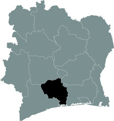 Black highlighted location map of the Ivorian Gôh-Djiboua district inside gray map of the Republic of Ivory Coast (Côte d'Ivoire)