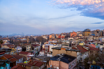 View of the old town and the sea at sunrise. Istanbul. Turkey.