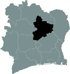 Black highlighted location map of the Ivorian Vallée du Bandama district inside gray map of the Republic of Ivory Coast (Côte d'Ivoire)
