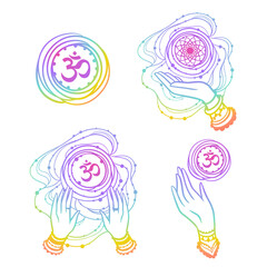 Yoga OM namaste. Hands of woman element. Vector