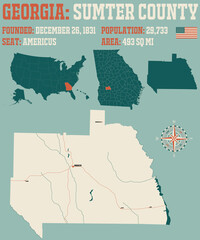 Large and detailed map of Sumter county in Georgia, USA.
