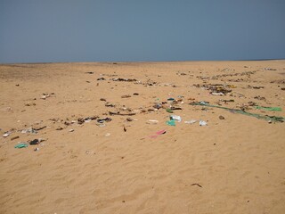 Plastic pollution, littering on the beach, Pozhiyoor Thiruvananthapuram Kerala