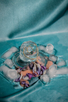 Heart ring frozen in ice