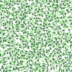 Floral seamless pattern with green intertwined foliage on a white background. Vector illustration.
