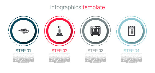 Set Experimental mouse, Plant breeding, Biosafety box and Clinical record. Business infographic template. Vector