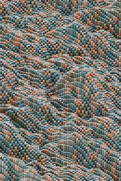 Abstract terrain created by colored cylinders