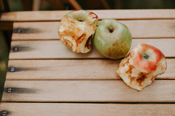 Apple leftovers on a wooden chair