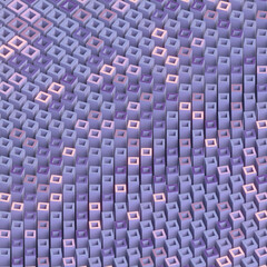 Naklejka premium Geometric pattern of rotated boxes with striped texture on the sides. Isometric view. 3d rendering digital illustration