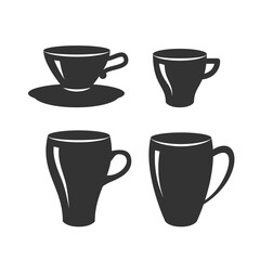 Vector set of tea and coffee cups of various shapes isolated on a white background