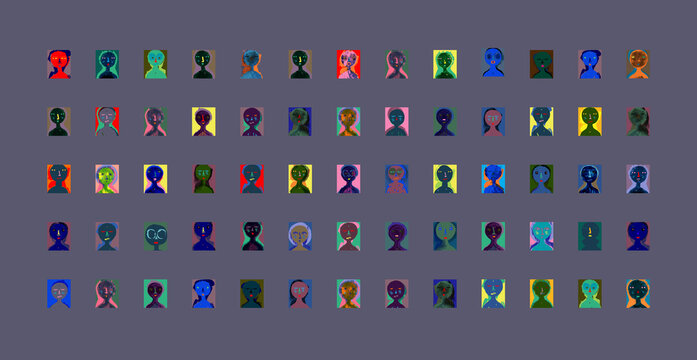 Modern People - Portraits Pattern on Dark Background