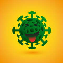 Mischievous Coronavirus Emoji -  Emoticon on Yellow Background - Vector Design