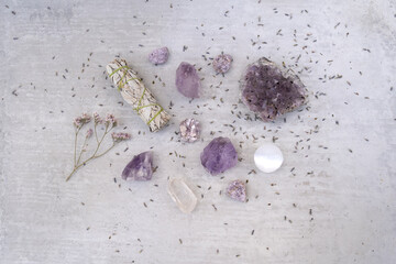 A collection of healing products laid out in the composition