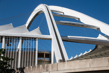 Closeup View of the Arch of the Moses Mabhida Stadium - obrazy, fototapety, plakaty