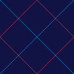 Windowpane plaid pattern in navy blue, red, bright blue. Seamless stitched textured background graphic for skirt, blanket, other modern autumn winter menswear and womenswear fashion textile print.