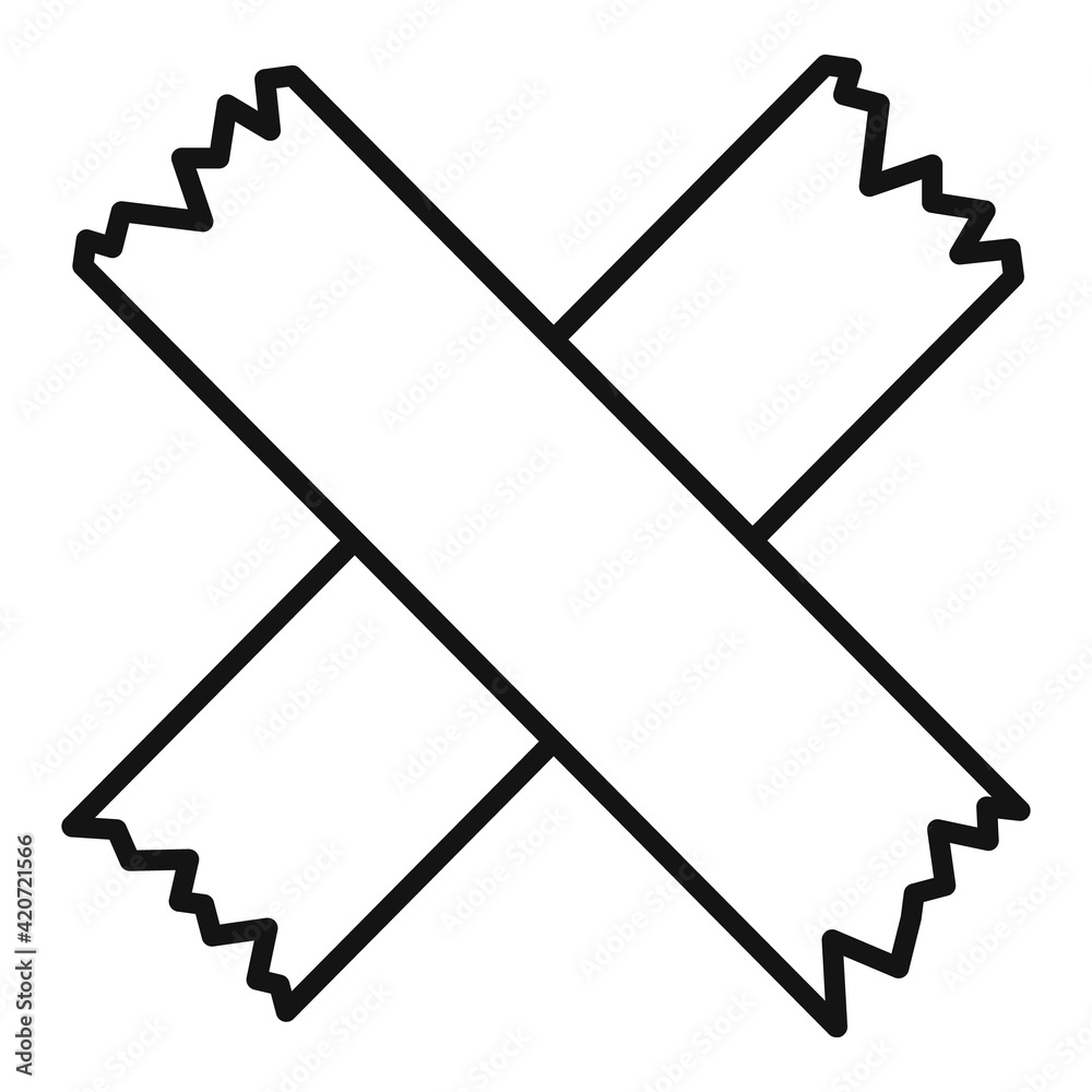 Sticker Cross scotch tape icon, outline style