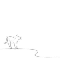 Cat animal silhouette line drawing, vector illustration