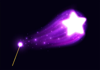 Magic star spell, flying from wizard wand. Vector illustration.