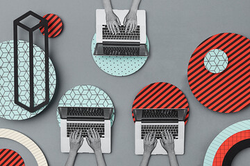 Representation of a meeting in a abstract place of work