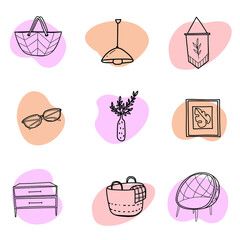  
home doodle icon set for stories on the white background