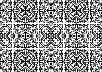 seamless tile with abstract floral ornaments in folk style drawn on a white background for coloring, vector