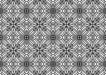 pattern tile drawn with folk style flowers on a white background for coloring, vector