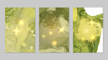 Marble set of gold and green backgrounds with texture