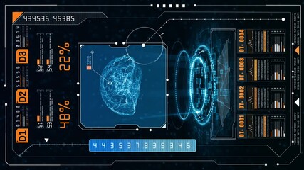 Artificial intelligence concept. Brain over circuit board. HUD and Future technology digital vertical background - Powered by Adobe