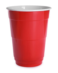 New red plastic cup on white background