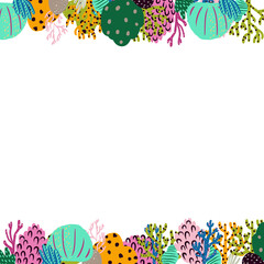 Abstract frame made of flowers, corals and branches. Marine plants. Vector illustration.