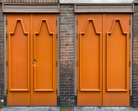 two orange double doors