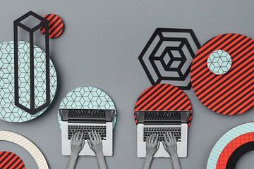 Representation of a meeting in a abstract place of work