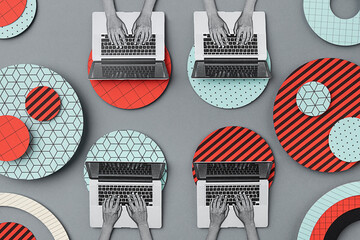 Representation of a meeting in a abstract place of work