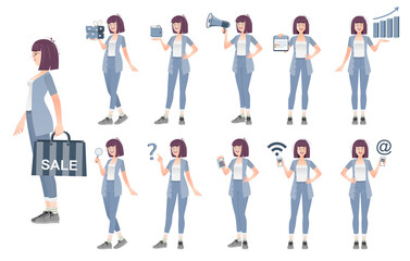 Obraz premium Set of female characters in different poses.Vector .