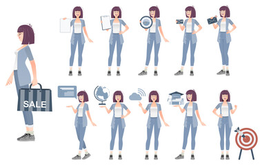 Obraz premium Set of female characters in different poses.Vector .
