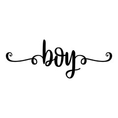 Banner con texto manuscrito boy escrito a mano con florituras en color negro