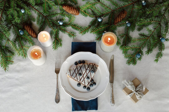 Table decorated for Christmas dinner