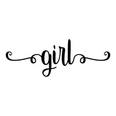 Banner con texto manuscrito girl escrito a mano con florituras en color negro