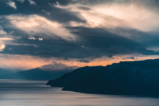 Sunset over the Baikal lake