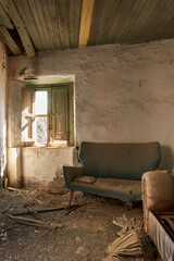 interior of a peasant house that has been disused for years and decadent