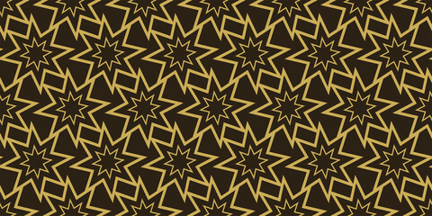 abstract background pattern with gold geometric ornament on a black background. Wallpaper texture for your design. Vector image