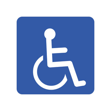 Wheelchair, handicapped or accessibility parking or access sign flat blue vector icon for apps and print