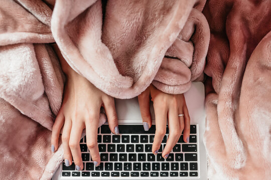 close up of hand young woman working on her computer