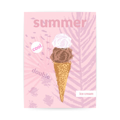 Hand drawn chocolate and vanilla ice cream cone