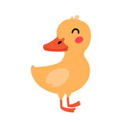 Yellow little duckling. Cartoon character drawn in doodle style. Design for baby clothes, posters, postcards.