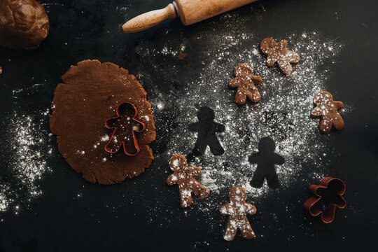 Baking homemade gingerbread Christmas cookies