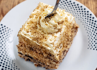 Delicious sponge cake topped with crushed walnuts