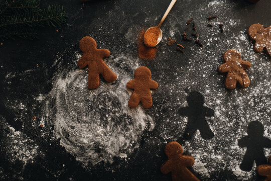 Baking homemade gingerbread Christmas cookies