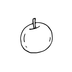 Apple. Fruit. Healthy food. Eco. Vector illustration. Freehand drawing. Doodle. Black and white outline. Silhouette. Coloring.